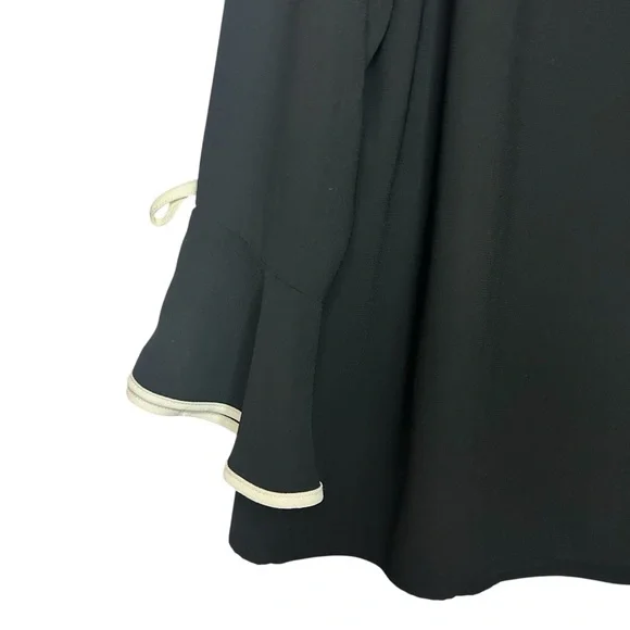 Talbots black bell sleeve blouse tie cuffs trim detail size large - Picture 2 of 11